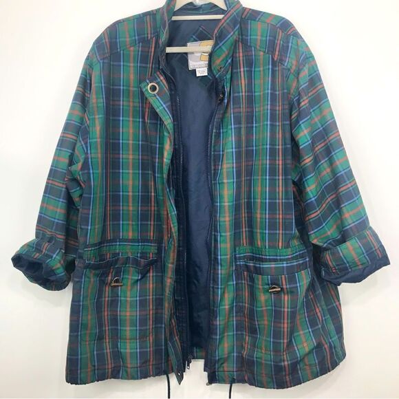 Current Seen Green Blue Plaid Lightweight Retro Zip Up Jacket - Picture 2 of 13